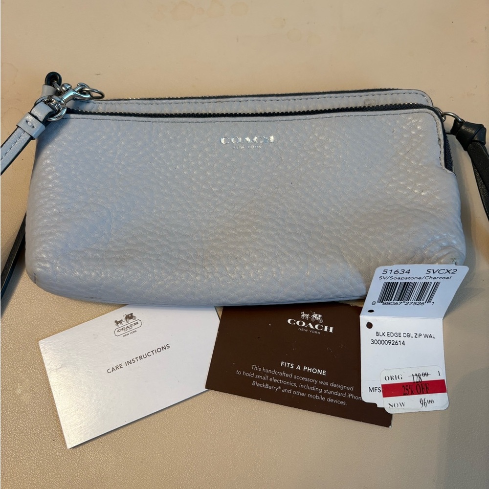 Coach BLK Edge Double Zip Wallet – SV/Soapstone Charcoal – Style 51634✨✨✨